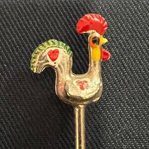 Vintage Art Deco Rooster Cocktail Pick Fork Mini Hors D'oeuvre Sterling Silver